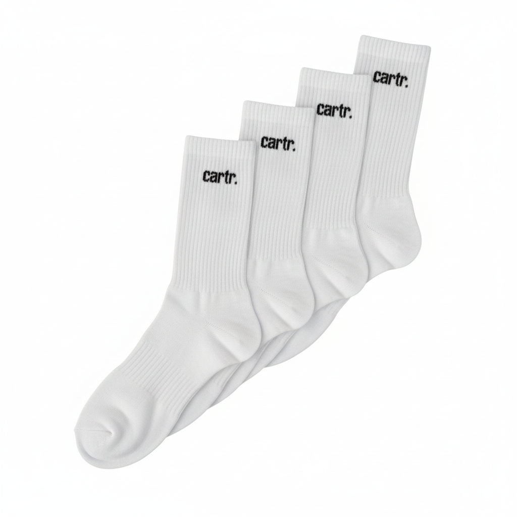 Cartr Loungewear Crew Socks 3 Pack - White with Black Branding