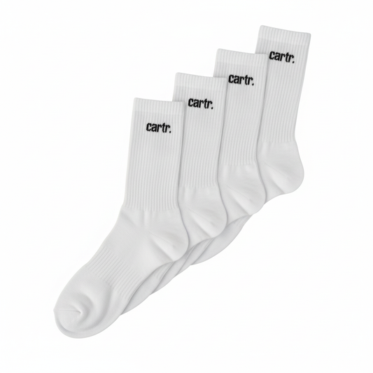 Cartr Loungewear Crew Socks 3 Pack - White with Black Branding